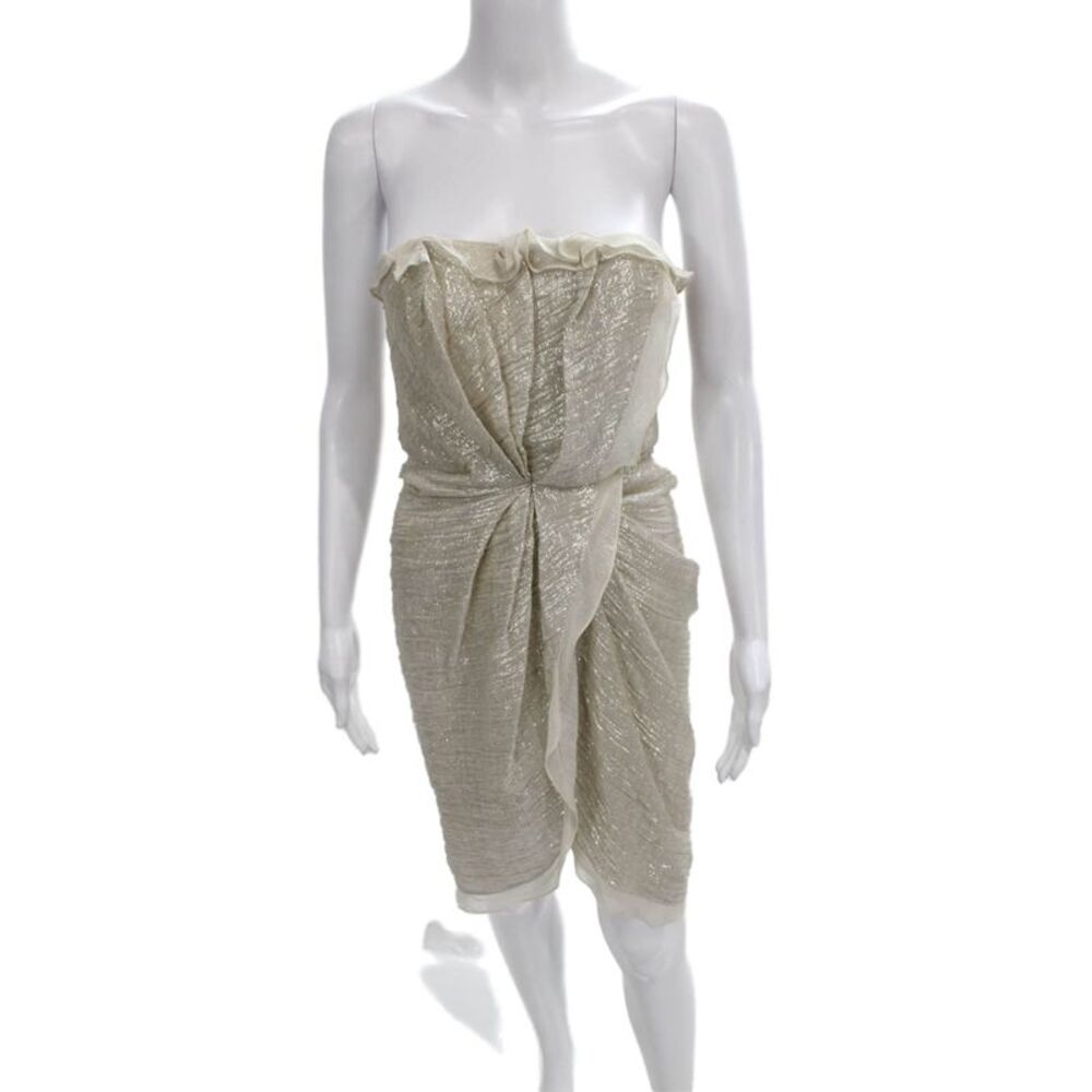 J. Mendel Womens Sheath Dress Gold Silk Strapless Knee Length Size 4